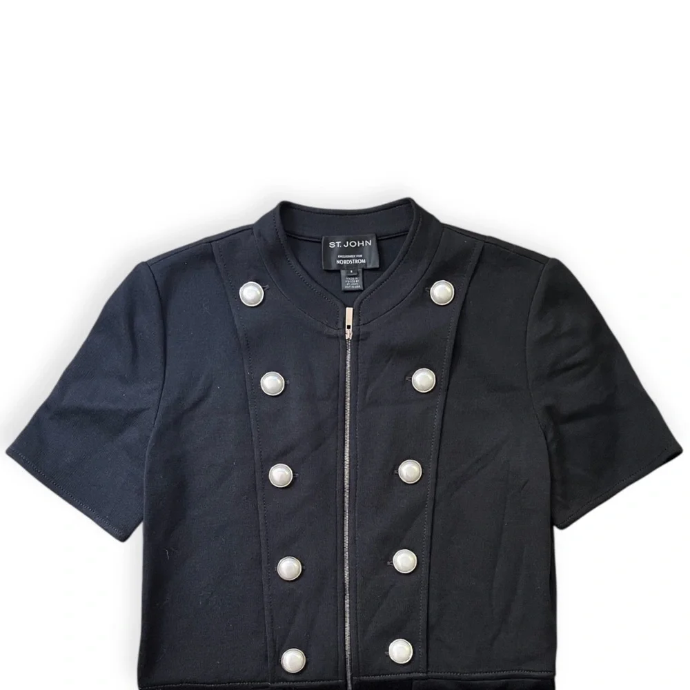 St. John Milano Military Black Button Midi Dress Short Sleeve, Size 6 - Picture 8 of 11